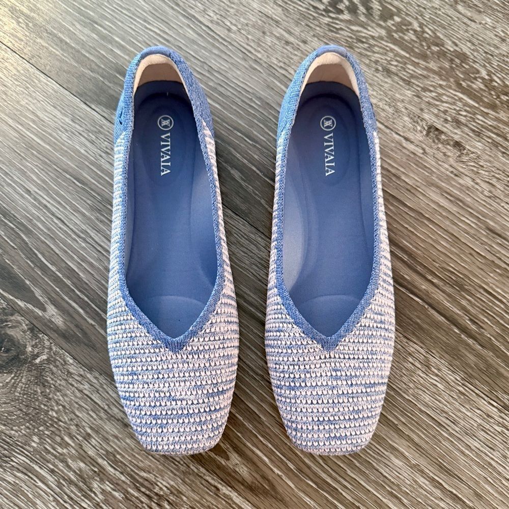 VIVAIA Blue Knit Ballet Flats for Women - Slip-On Comfort